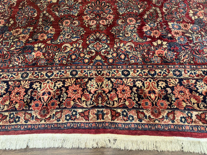 Persian Sarouk Rug 10x17 Large Handmade Wool Red Floral Allover Antique