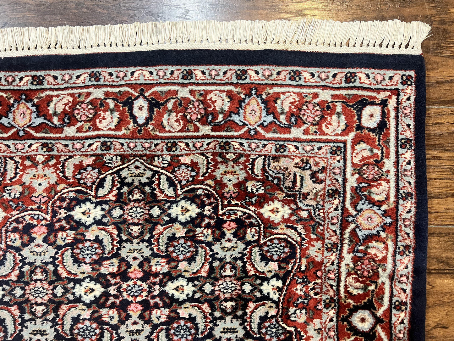 Indo Persian Rug 3x4 Herati Allover Handmade Wool Midnight Blue and Red