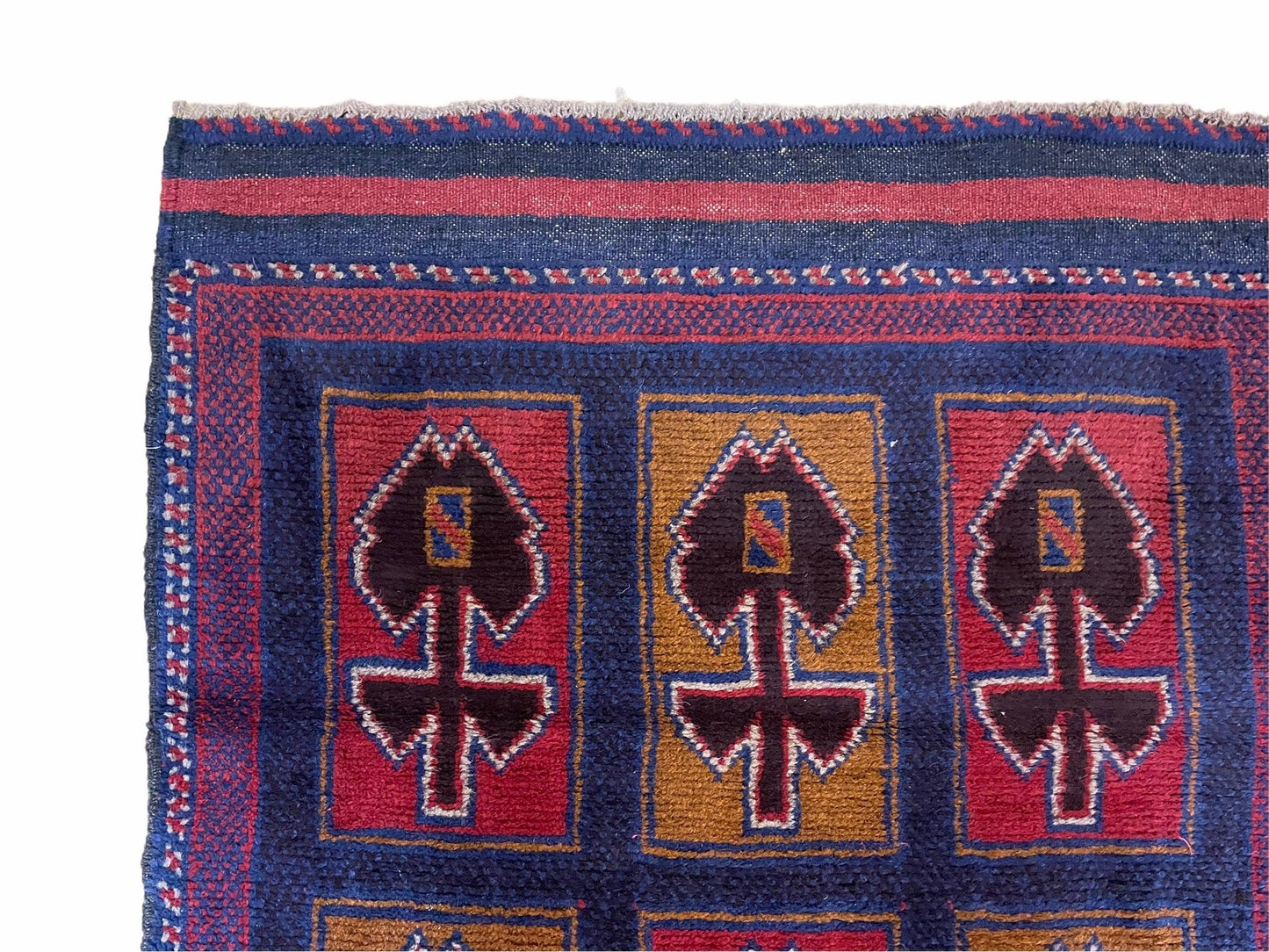 Balouchi Afghan Rug Vintage Handmade Tribal Wool 3x5 Blue Red
