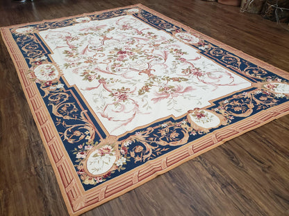 Aubusson Savonnerie Rug Vintage Chinese Handwoven Wool 6x8 Area Rug Flat Weave