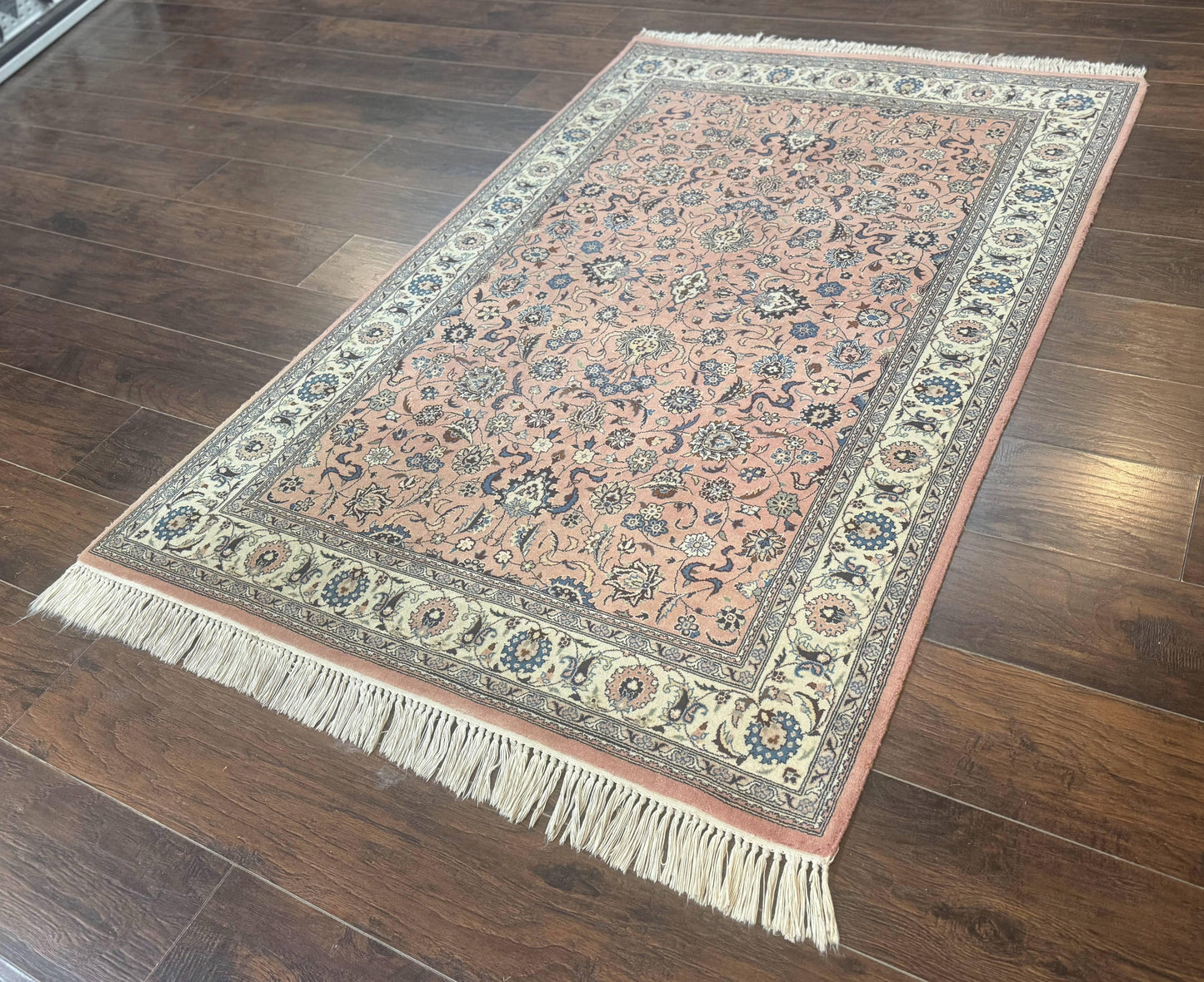 Pak Persian Rug 4x6, Pink and Cream, Very Fine 225 KPSI, Handmade Wool Oriental Carpet