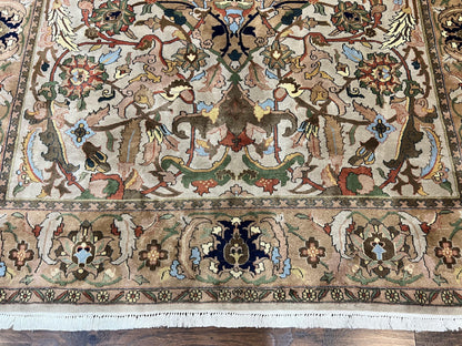 Indian Agra Rug 8x10, Wool Vintage Handmade Carpet, Gray Brown