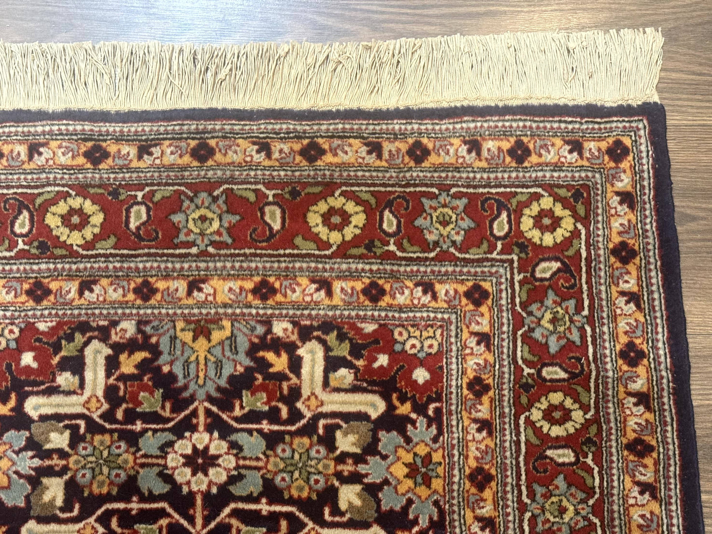 Turkish Hereke Rug 3x5 Hand Knotted Wool Vintage Navy Blue Red 210 KPSI