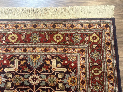 Turkish Hereke Rug 3x5 Hand Knotted Wool Vintage Navy Blue Red 210 KPSI