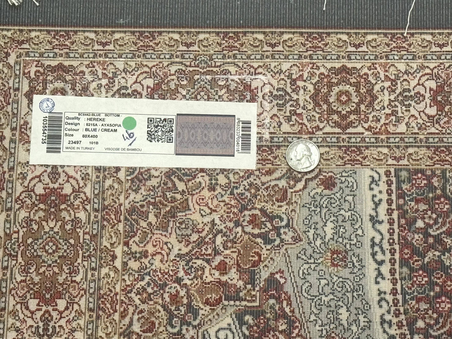 Turkish Silk Runner Rug 2.6 x 13, Blue Runner Rug, Dome Design, Bamboo Silk, New