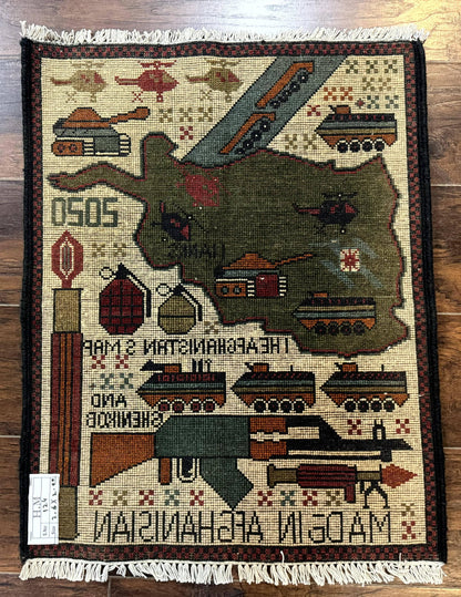 Afghan War Rug Tanks And Helicopters Hand Knotted Wool Area Rug Modern Decor