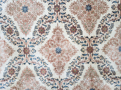 Fine Antique Persian Light Colored Kashan Carpet, 7x12, Top Quality, Rare, Ivory & Blues, Hand-Knotted, Wool