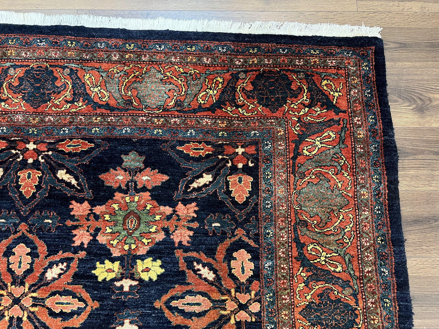 Hand Knotted Persian Bidjar Rug 7x10 Wool Navy Blue Red Floral Pattern