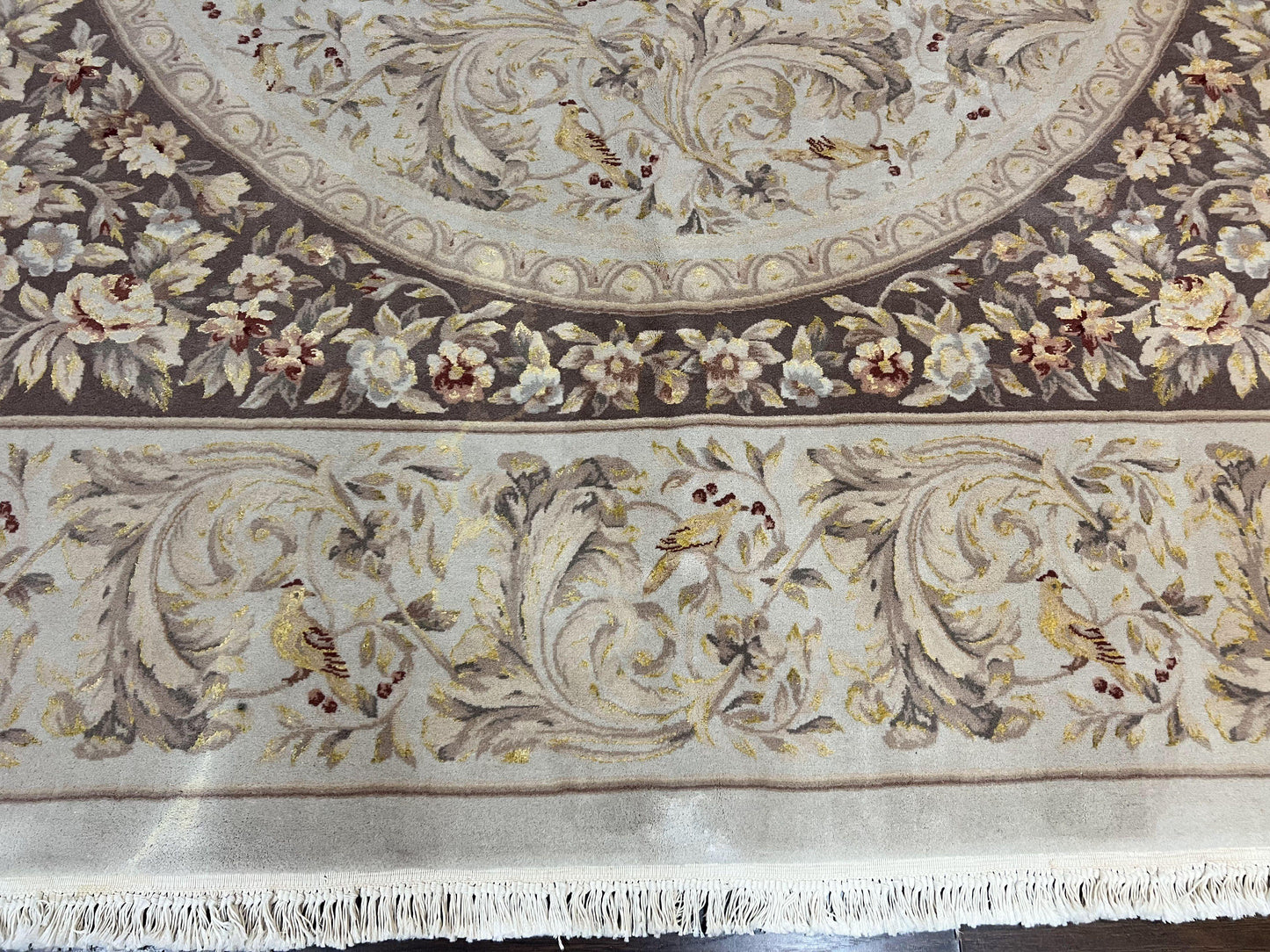 Aubusson Rug Hand Knotted Wool Silk Vintage Carpet Birds And Flowers Design