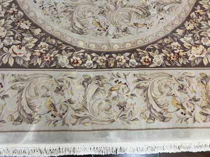 Aubusson Rug Hand Knotted Wool Silk Vintage Carpet Birds And Flowers Design