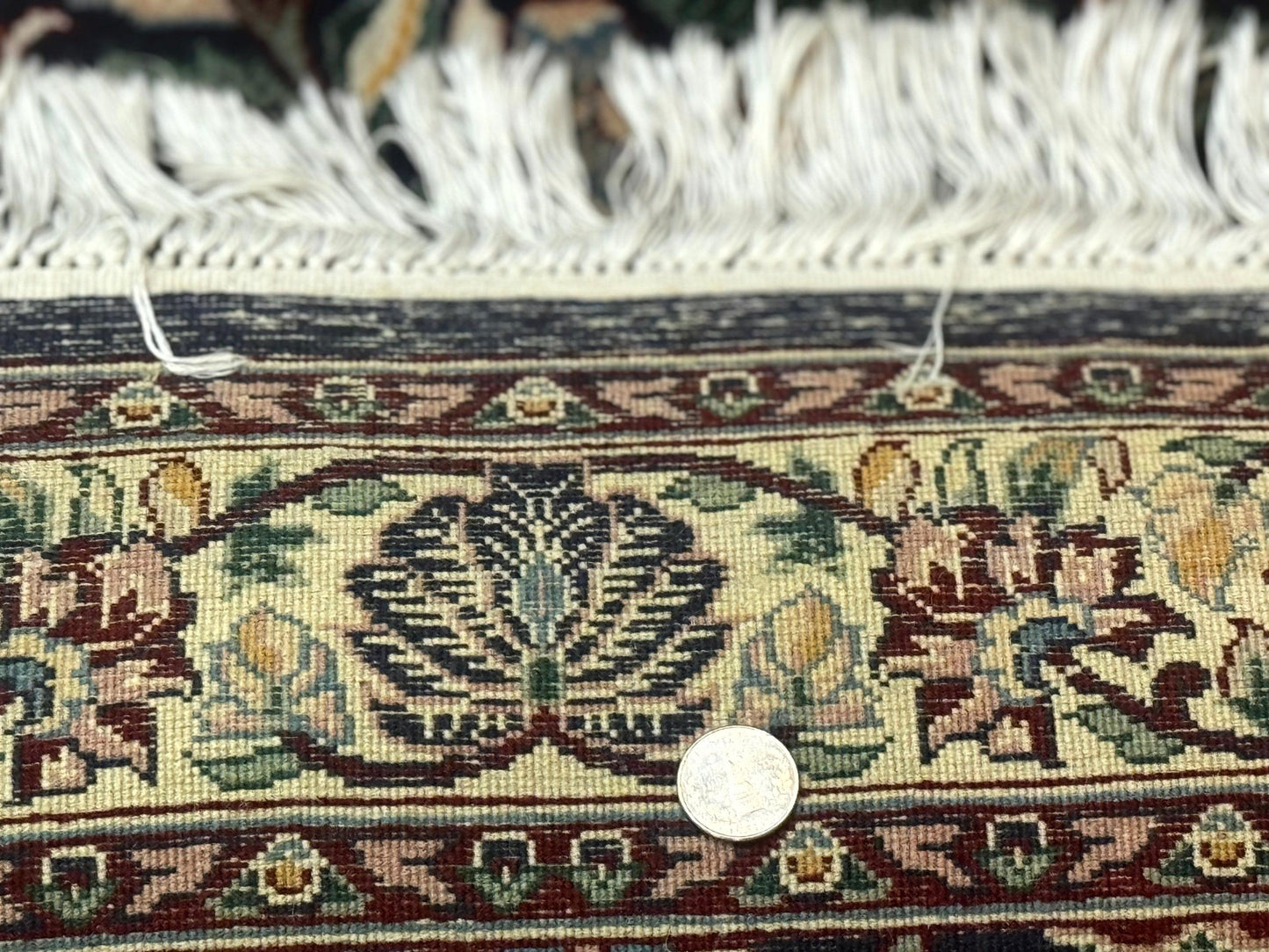 Square Pak Persian Small Rug 2.7 x 2.7, William Morris Design, Dark Green, Floral, Handmade