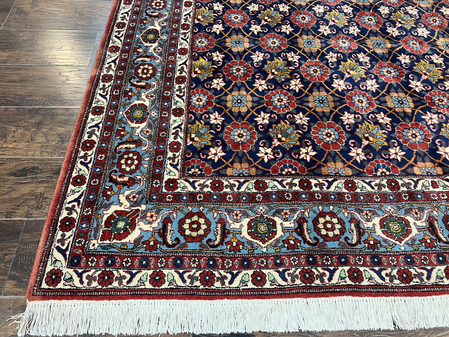 Persian Veramin Rug 7x11 Handmade Vintage Navy Blue Wool Area Rug