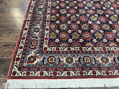 Persian Veramin Rug 7x11 Handmade Vintage Navy Blue Wool Area Rug