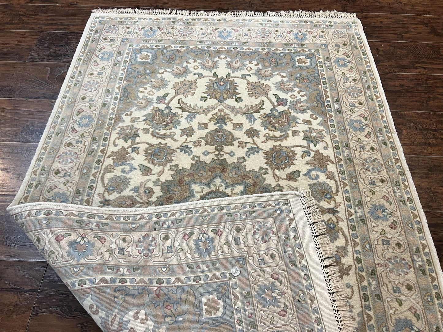 Indo Persian Rug 4x6 Floral Medallion Handmade Wool Beige Vintage Carpet
