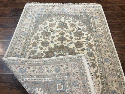 Indo Persian Rug 4x6 Floral Medallion Handmade Wool Beige Vintage Carpet