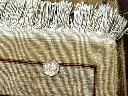 Sino Persian Rug 8x11, Wool with Silk Highlights, Unique Colors, Gold and Light Green, Fine 240 KPSI