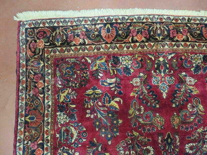 Persian Sarouk Rug 4x6, Red, Floral, Antique