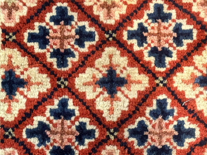 Small Antique Chinese Rug 2x2, Red Blue Square Rug Mat, Handmade, Tibetan Rug
