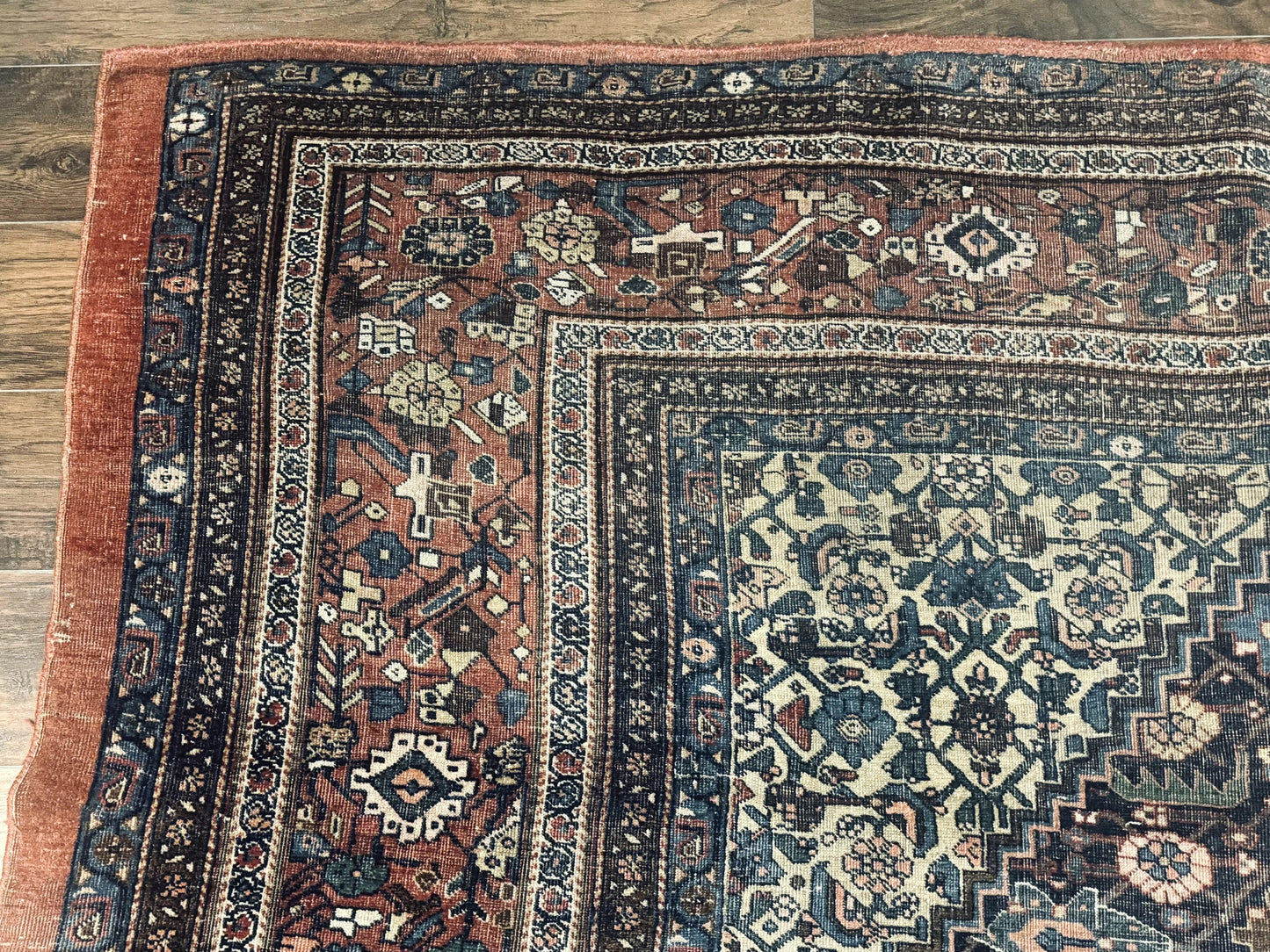 Persian Bidjar Rug 8x15 Navy Blue Herati Pattern Antique Collectors