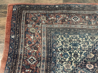 Persian Bidjar Rug 8x15 Navy Blue Herati Pattern Antique Collectors