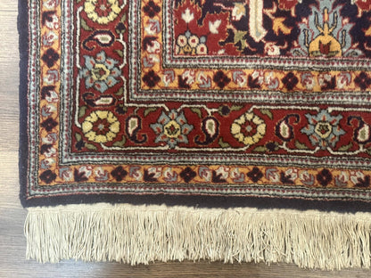 Turkish Hereke Rug 3x5 Hand Knotted Wool Vintage Navy Blue Red 210 KPSI