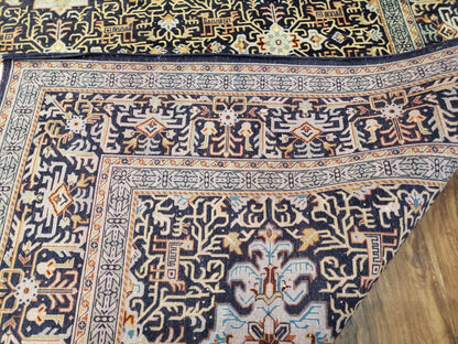 Persian Kashan Rug Hand Knotted Wool Navy Blue