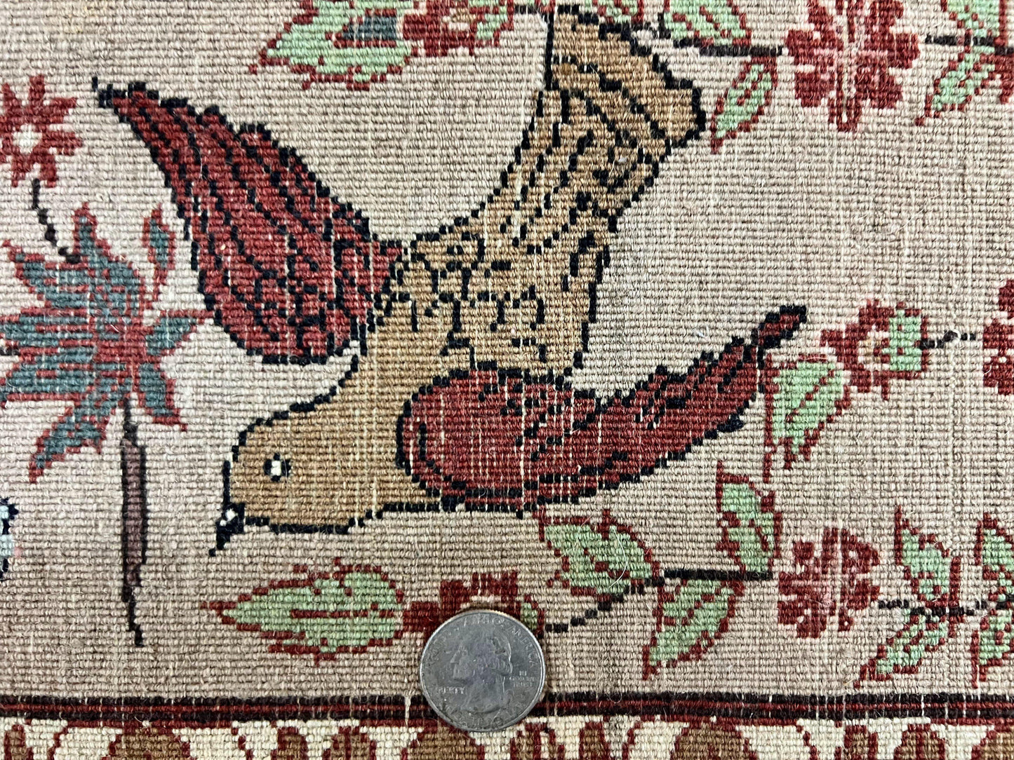 Indo Persian Pictorial Rug 4x7 Hand Knotted Wool Semi Antique Handmade Bird Pictorial Rug