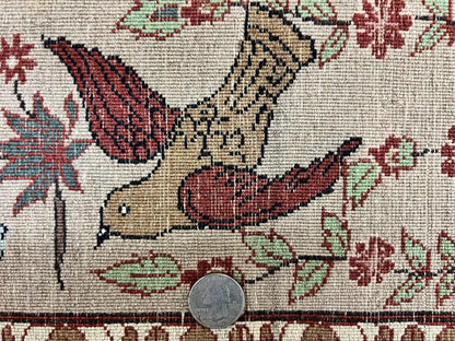 Indo Persian Pictorial Rug 4x7 Hand Knotted Wool Semi Antique Handmade Bird Pictorial Rug