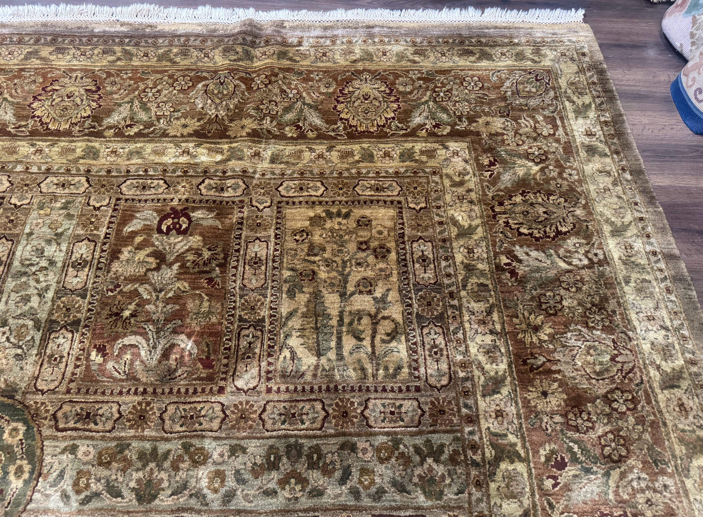 Indian Wool Rug 12x14 Hand Knotted Panel Design Traditional Indo Persian Palace Size