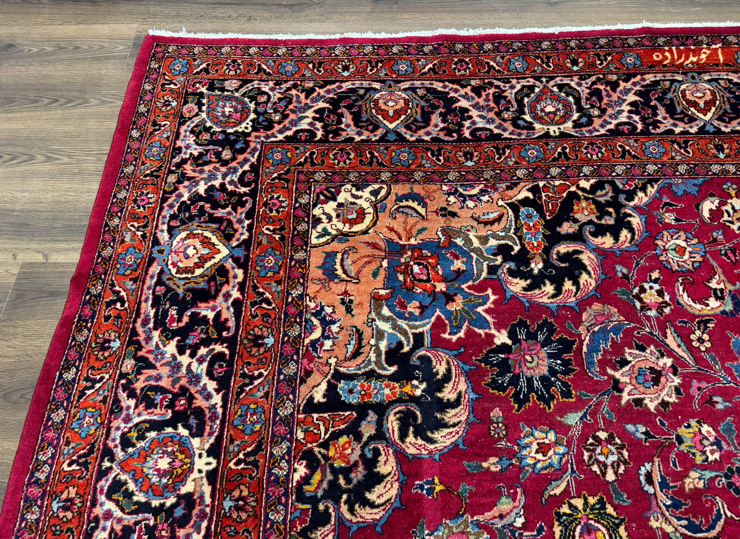 Red Persian Mashad Rug 10x13 - Floral Medallion Signed By Masterweaver