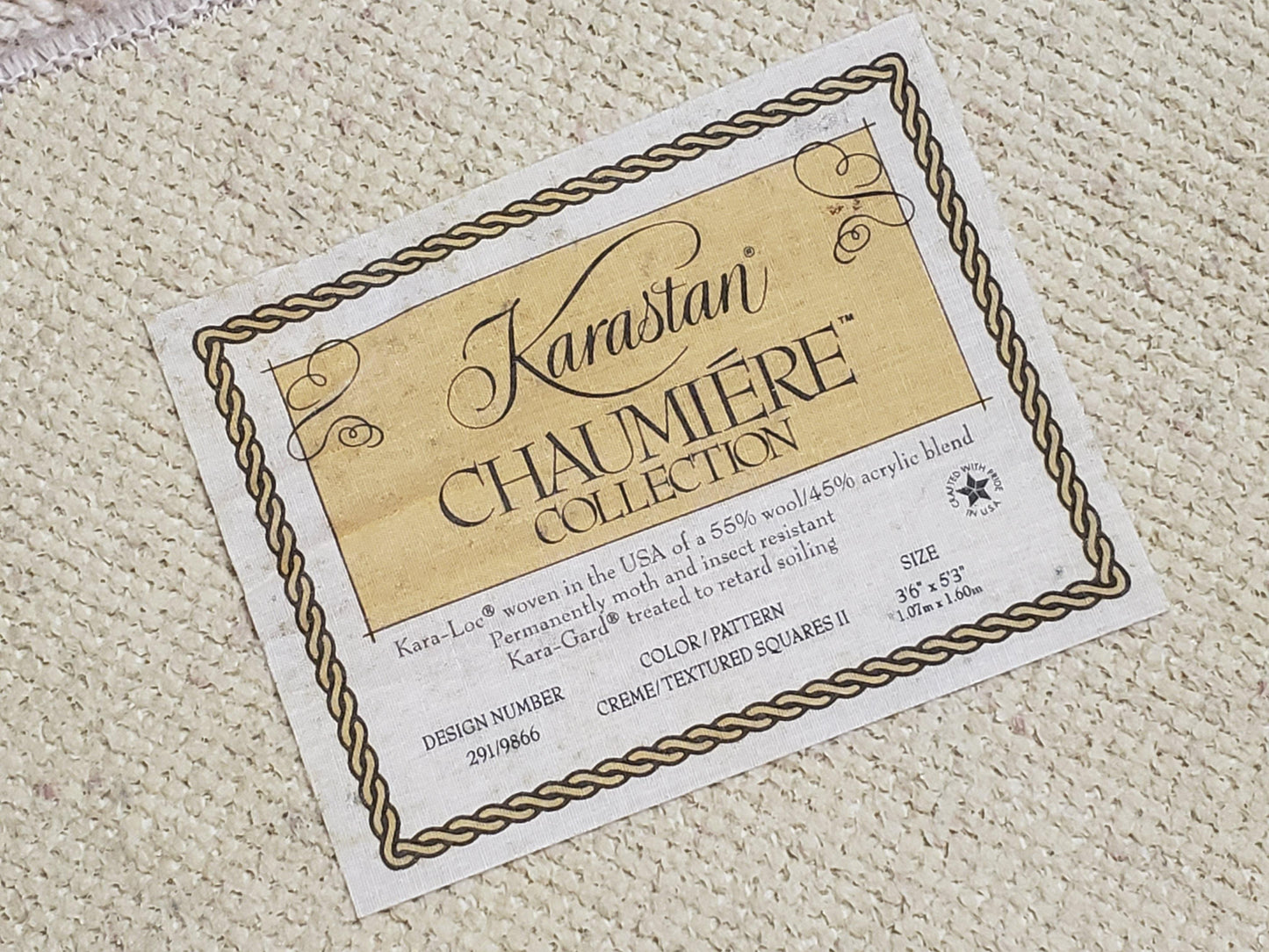 Karastan Chaumiere Rug 3x5 Creme Textured Squares II Pattern Wool Blend