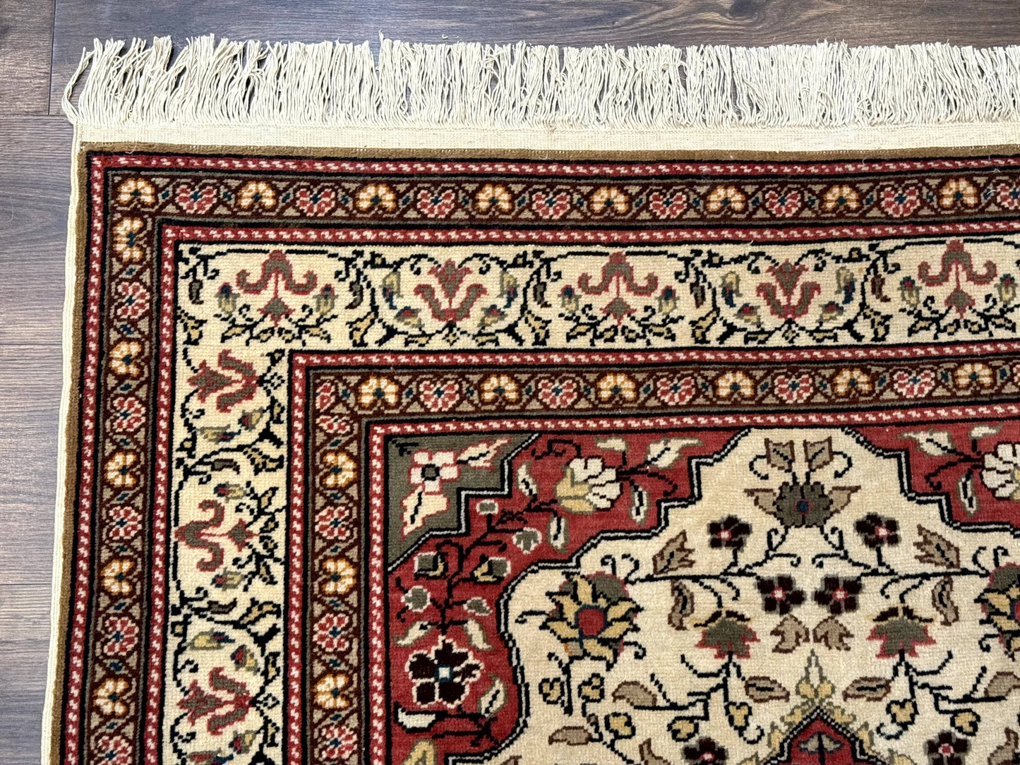 Turkish Sivas Rug 4x6, Floral Medallion, Beige Pink-Red Green, Handmade
