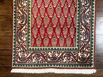 Persian Tabriz Runner Rug 3x16, Paisley Boteh Design, Red and Cream, Rug for Hallway, 16ft Wool Runner