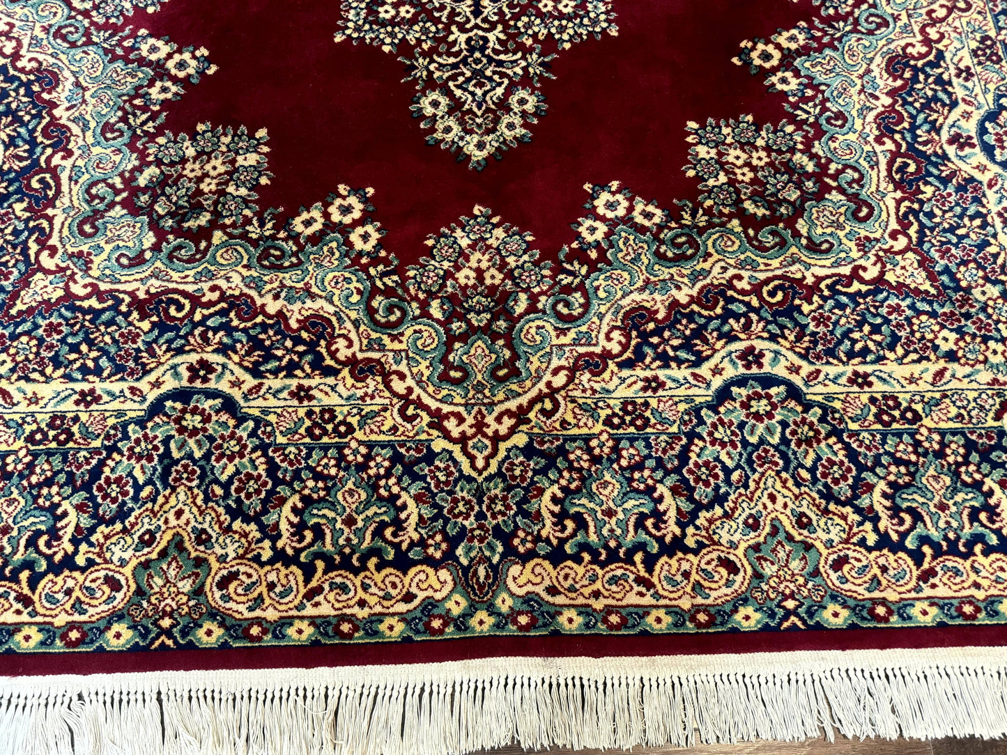 Power Loomed Persian Kirman Rug 9x12 Vintage Wool Pile Area Rug
