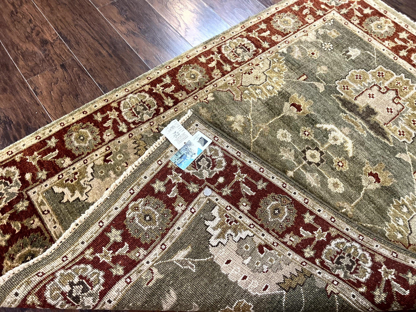 Indo Oushak Rug 4x6 Hand Knotted Wool Vintage Floral Green Maroon