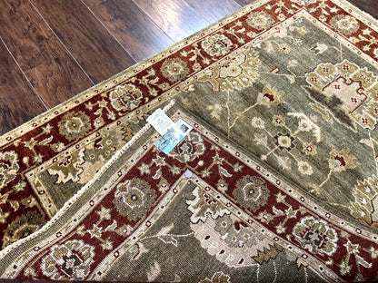 Indo Oushak Rug 4x6 Hand Knotted Wool Vintage Floral Green Maroon