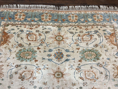 Turkish Oushak Rug 9x10 Farmhouse Beige Vintage Hand Knotted Wool