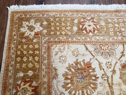 Oushak Rug 8x10 Vintage Hand Knotted Wool Beige Tan Pakistani Peshawar