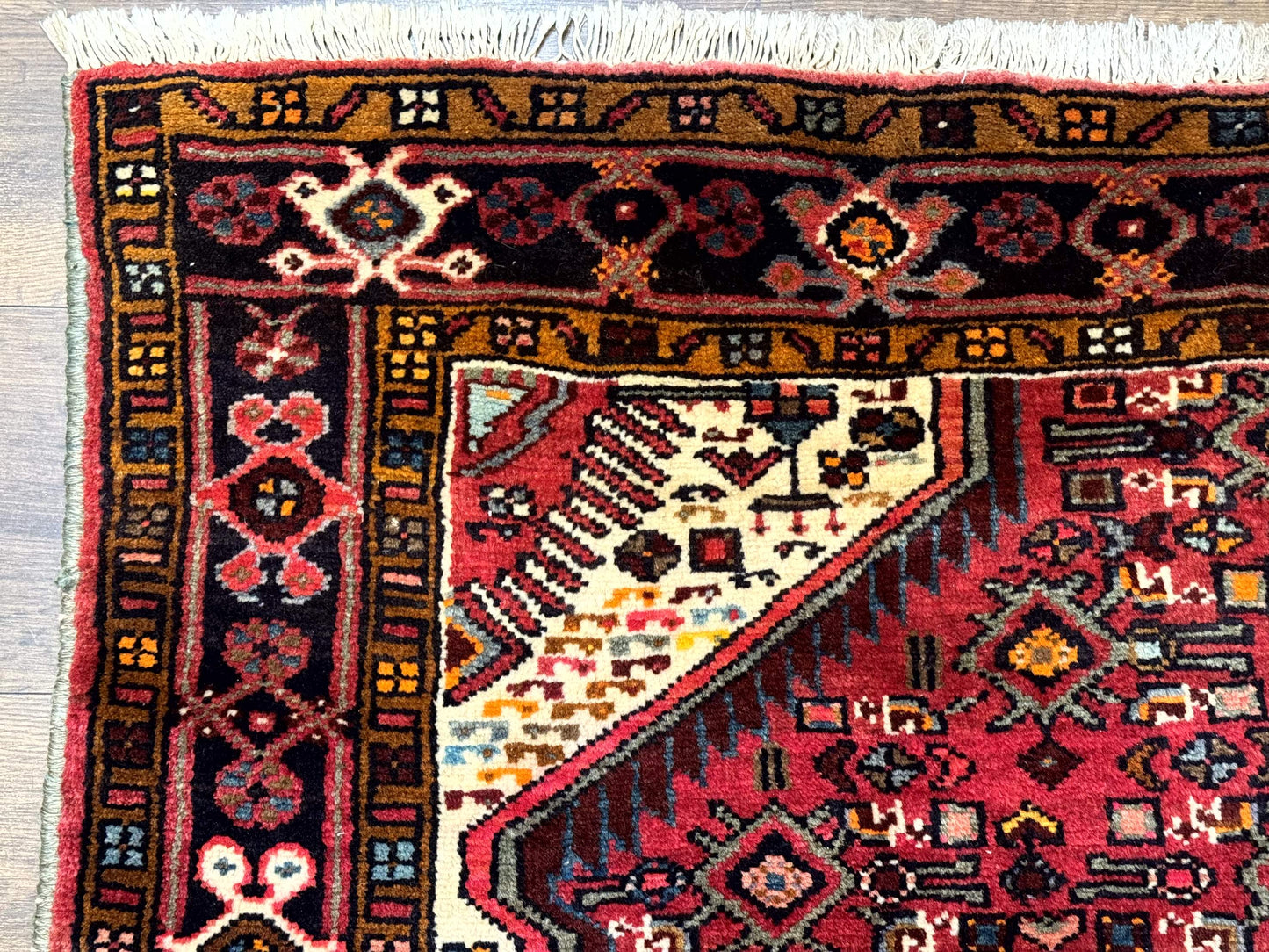 Persian Hamadan Rug 4x7 Tribal Malayer Carpet Red Ivory Bohemian Antique
