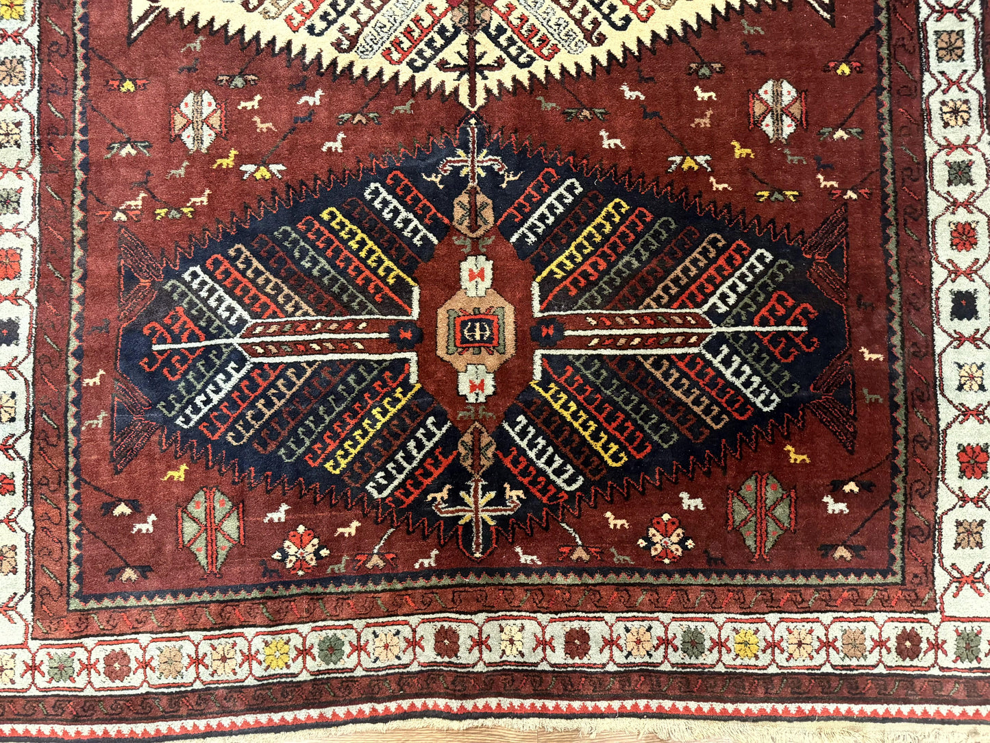 Antique Persian Tribal Rug 5 x 7.8, Triple Medallions, Red, Persian Afshar Rug