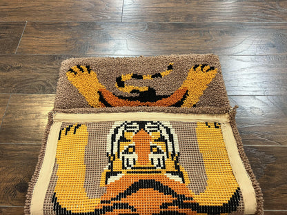 Small Hooked Rug 2x3, Tibetan Tiger Design, Wool, Unique Hooked Rug, Vintage