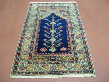 Handmade Turkish Prayer Rug Wool Semi Antique 1940s Vintage 35 By 50 Inch
