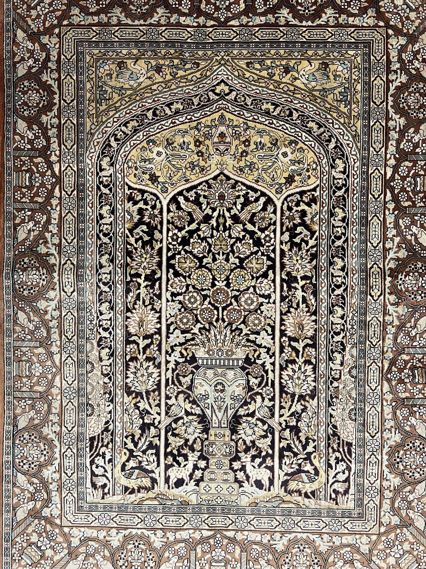 Turkish Hereke Silk Rug 2x3 Floral Vase Tree Of Life Birds Vintage Carpet