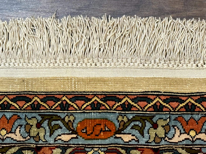 Rare Turkish Hereke Silk Rug 3x5, Tree of Life Persian Vase Design, Very Fine 440 KPSI, Signed