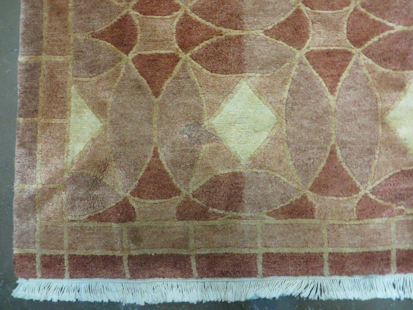 Hand Knotted Wool Rug Tibetan Nepal Art Deco Chinese Vintage 5x7 Decor