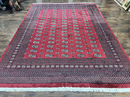 Turkoman Rug 8 x 11.6 Red Bokhara Pakistani Wool Handmade Vintage Carpet