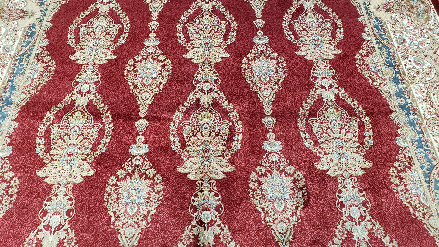 Dark Red Silk Carpet 5.3 x 7.6 ft, 5x8 Silk Rug, New Turkish Silk Carpet, Mint Condition, Beige & Red Area Rug, Bamboo Silk, High Quality