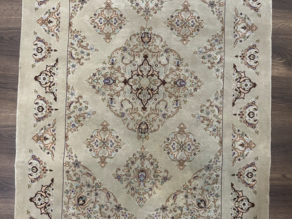 Persian Isfahan Rug 3x5 Hand Knotted With Kork Wool Silk Foundation Gray Taupe Vintage Oriental Carpet 60 Raj 460 KPSI