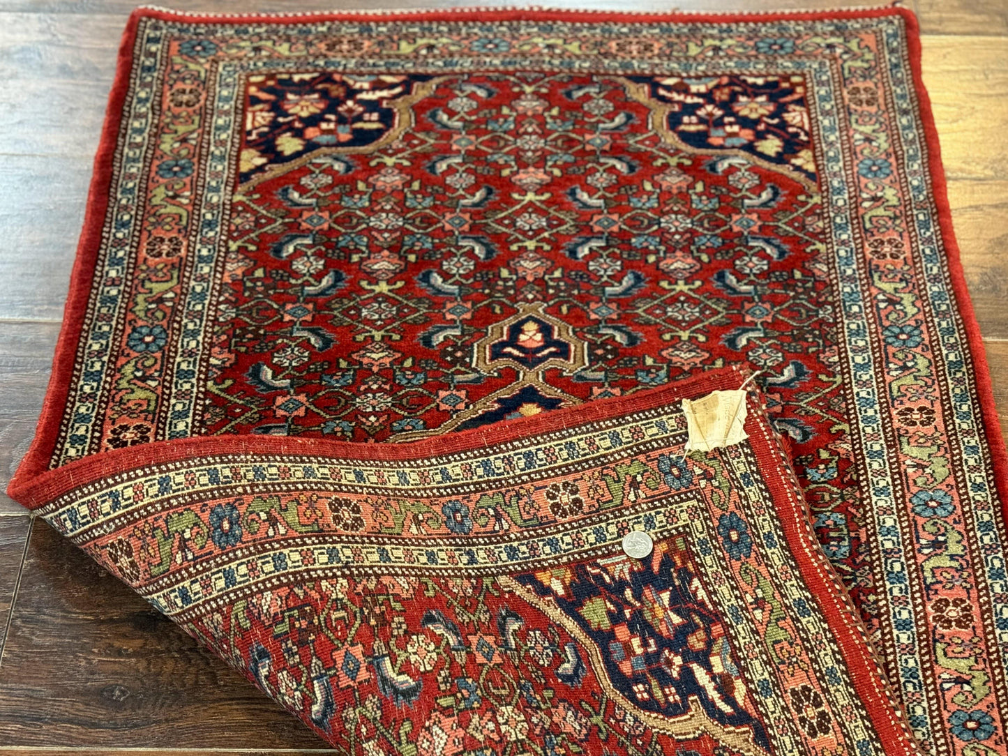 Persian Bidjar Rug 2.7 x 4, Red and Navy Blue, Small Persian Area Rug, Semi Antique