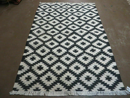 Hand Woven Wool Rug 4 Ft By 6 Ft Kilim Dhurrie Modern Oriental Area Rug Reversible